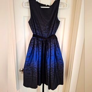 Lindy Bop Black and Blue Bat Print Midi Dress